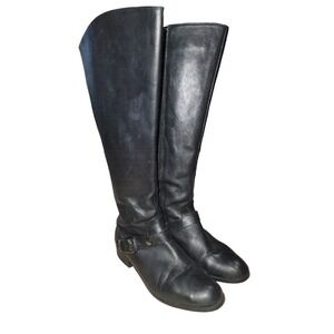 Me Too Arctic Women Black Leather Riding Boots Knee‎ High Wide Calf Size 7.5 M